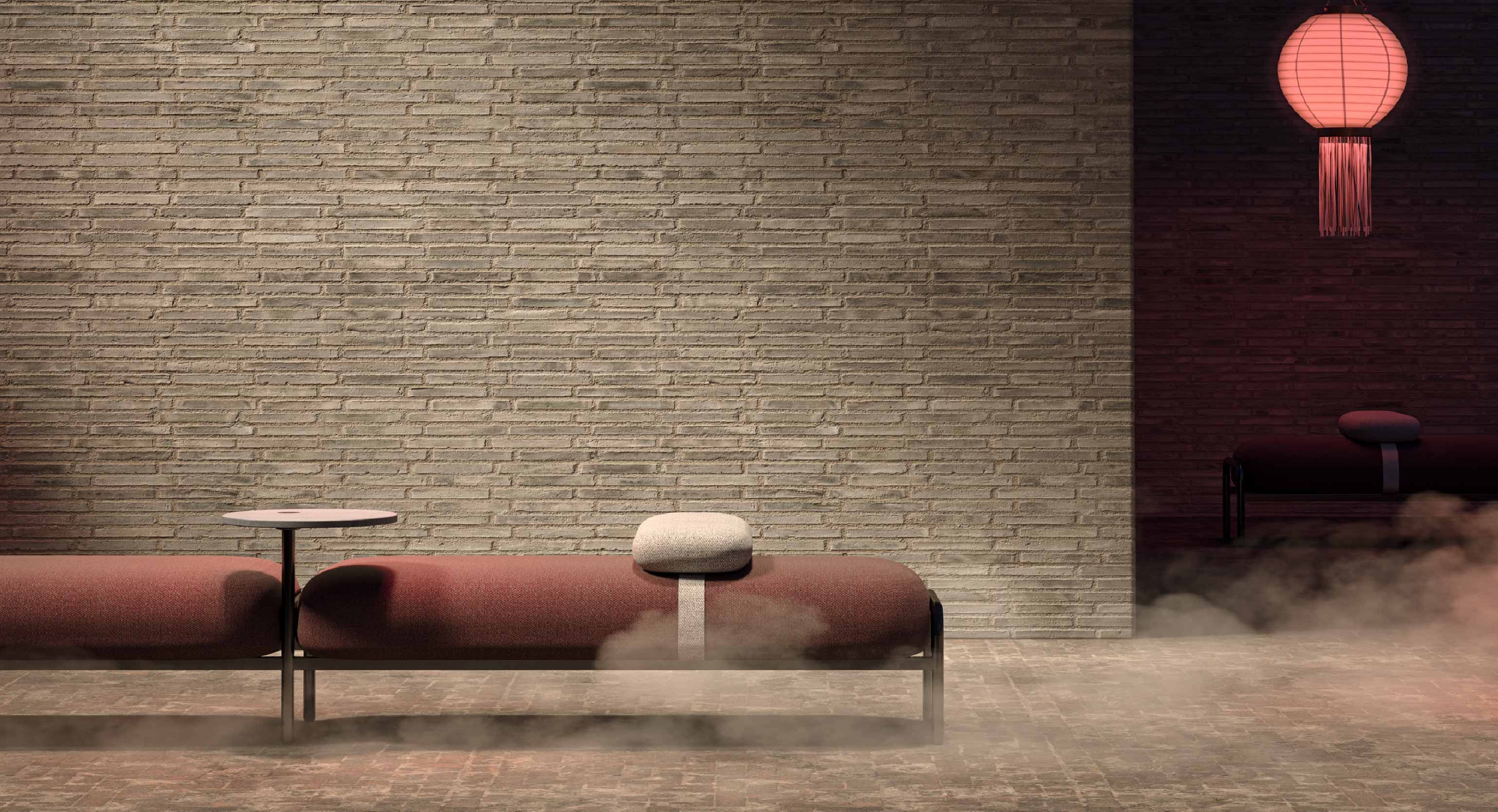 Nomad Mesh by KVN x Matsu Sofa for Lounge areas with a small table in red