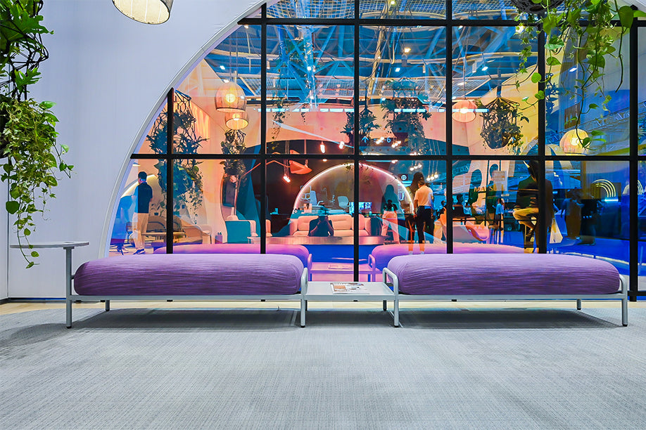 Nomad Mesh by KVN x Matsu Sofa for Lounge areas with a small table purple