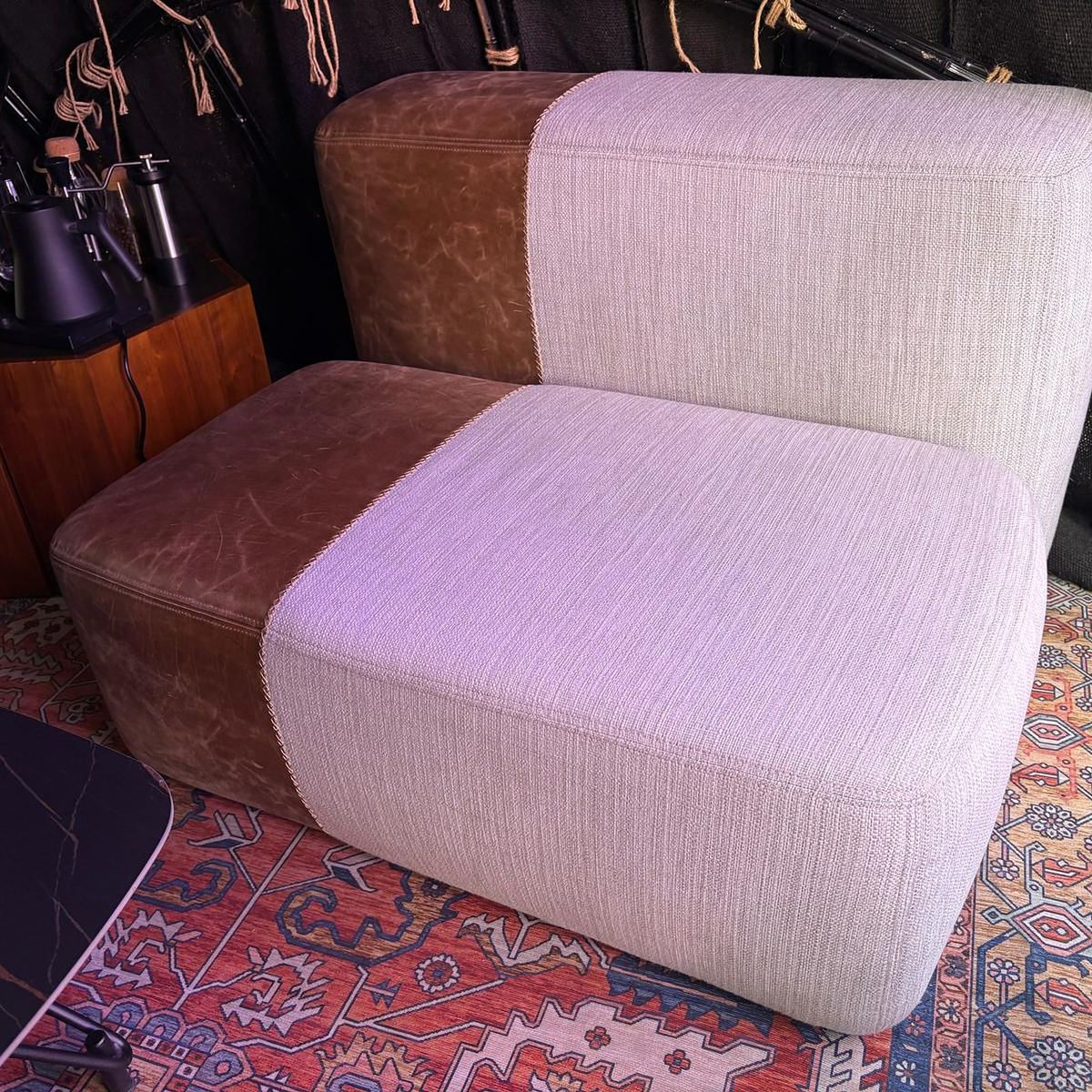 KVN Design Nomad Single Cube in Yak Leather with Sunbrella Fabric Nomadic Series Collection