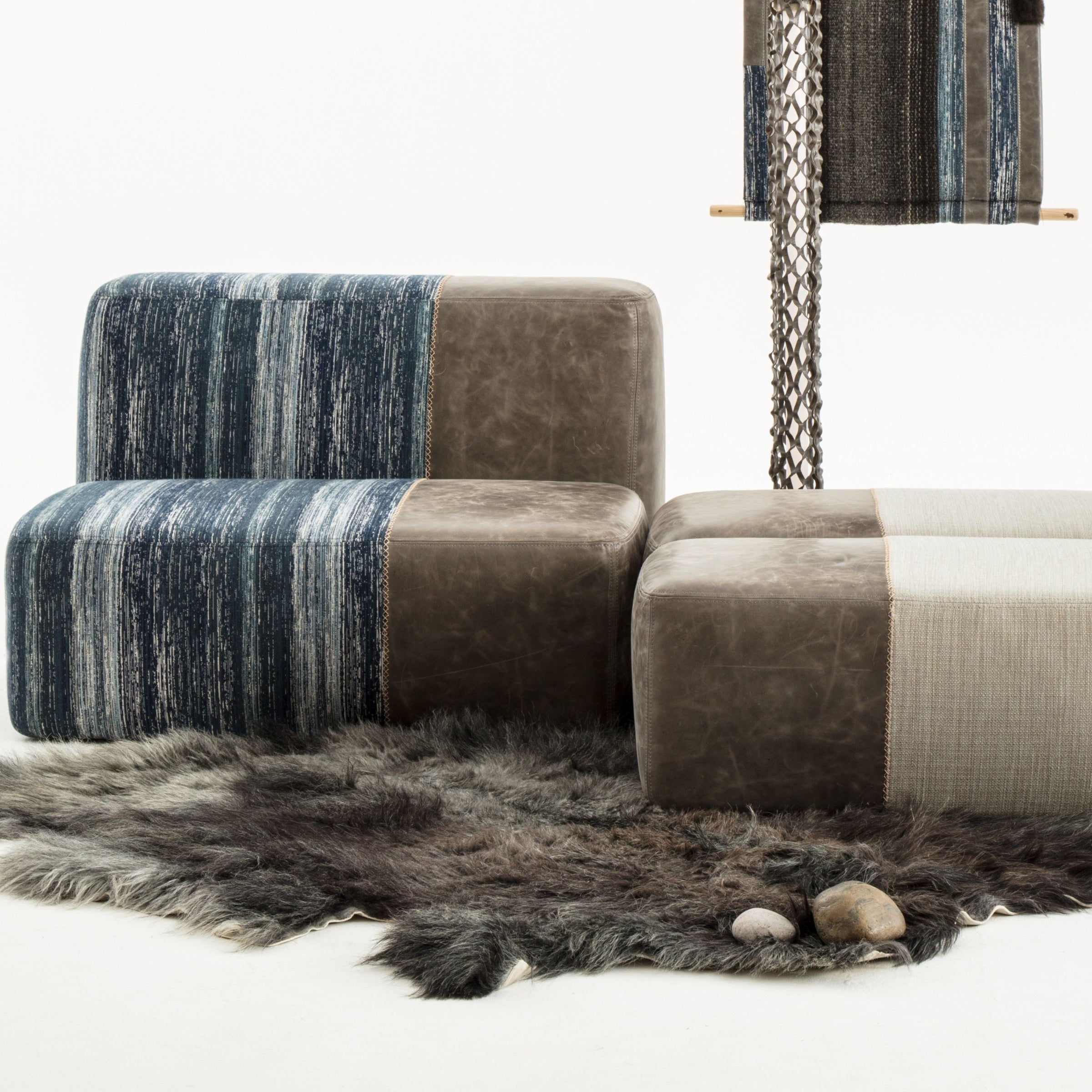 KVN Design Nomad Langchan Cubes in Yak Leather can Sunbrella Fabric