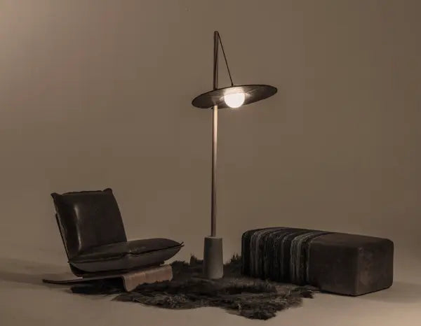 Nomad Lamp Drumroll - Exclusive Floor Lamp with Yak-Leather, Wood and Cement