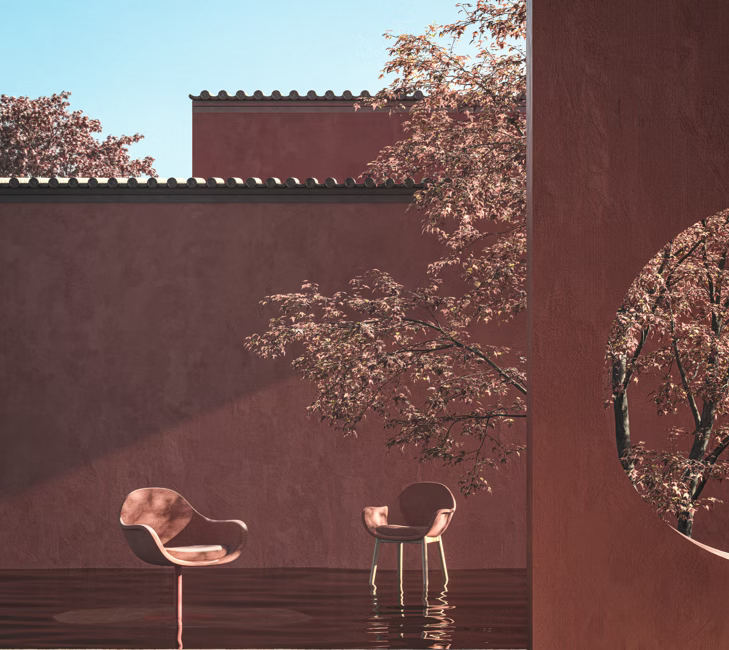 Bowler designer lounge chair by Matsu, designed by Joeri Reynaert, featuring a soft curved upholstered seat with premium Gabriel fabric